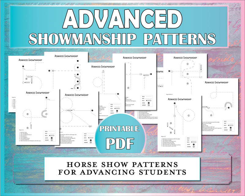 Intermediate and advanced showmanship patterns for horse show preparation and horseback riding lessons.