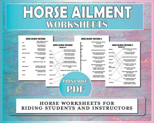 Horse worksheets to help equestrian students learn the basics of common horse ailments.