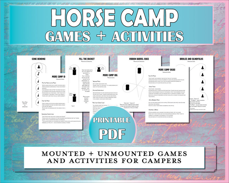 Horse camp games and activities including mounted and unmounted games.