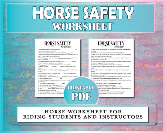 Horse worksheet for teaching beginner horseback riding students the rules of barn safety.