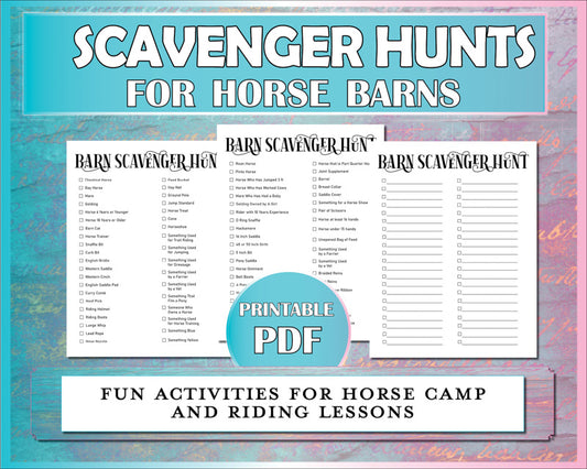 Barn scavenger hunt for horse camp, horse kids, and horseback riding lesson students.