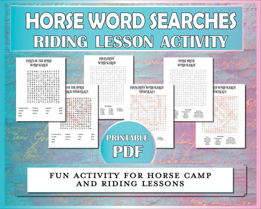 Horse word searches are a fun learning activity for equestrian student and horseback riders.